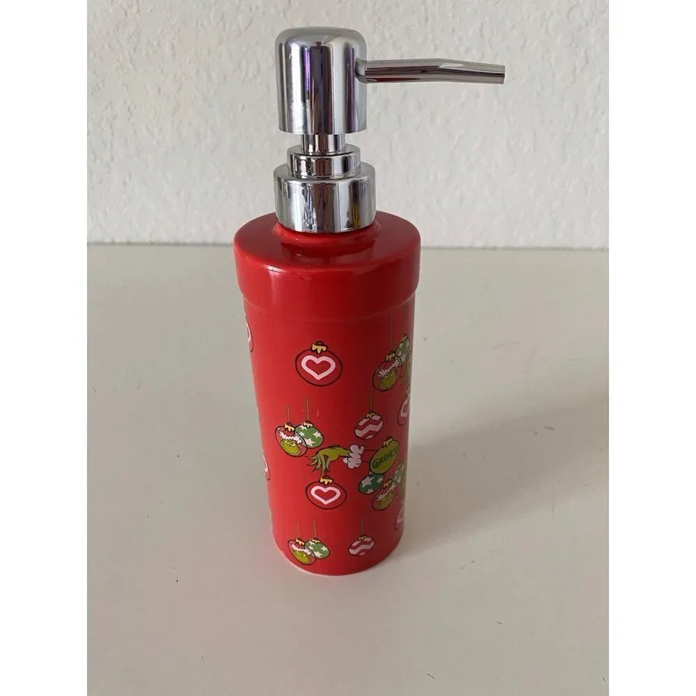 De. Seuss The Grinch Ceramic Soap Dispenser Pump Christmas Ornaments‎ Red NEW